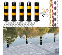 Driveway Security Posts - 114mm Parking Bollard with Reflective Tape & Accessories (114x750x0.8, Set of 5) - Durable, Visibility Enhancer for Safe Parking Solutions