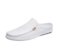 Driving Moccasins Smoking Loafer for Men Venetian Loafers Solid Colors Lightweight Vegan Leather Lightweight Resistant Anti-Slip Casual Slip On (Color : White, Size : 7 UK)