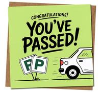 Driving Test Congratulations Card - You've Passed - Funny New Driver Greeting - 145mm x 145mm Square Celebration Card with Car and P Plates, Includes Kraft Envelope