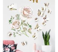 Drivstraw 12-Piece 3D Butterfly and Rose Flower Wall Decals for Home Decor - Removable PVC Art Stickers for Living Room, Bedroom & Nursery Walls (Butterfly Decals,
