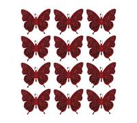 Drivstraw 12PCS 3D Butterfly Wall Decals in Black and Red - Shimmering Golden Accents, PVC Self-Adhesive Home Decor Stickers for Weddings, Valentine's Day &(PJD4013-ZC)