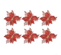 Drivstraw 6 Pack Pink Glitter Flannel Christmas Tree Picks 35cm Holiday Ornament Set for Seasonal Home Décor and Creative Festive Arrangements(Red)