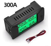Drivstraw Digital DC Voltage Current Power and Energy Meter with LCD Display, 0-300V / 0-300A / 0-90kW / ±0-kWh, HTN Panoramic For Crystal Green Backlight, Integrated Bypass(300A)