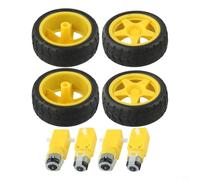Drivstraw Gear Motor with Plastic Tire Wheel Set for DIY Robot Car Projects, 4WD Educational Robotics Kit Compatible with For Arduino, 3V-6V DC, :48 Reduction Ratio,