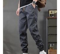 Drivstraw Men's Cargo Pants Loose Fit Elastic Waist Drawstring Solid Color Pockets Bundle Foot Trousers Casual Summer Plus Size Sweatpants for All-Season Wear(XXXL Dark Gray)
