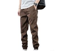 Drivstraw Men's Cargo Pants Loose Fit Elastic Waist Drawstring Solid Color Pockets Bundle Foot Trousers Casual Summer Plus Size Sweatpants for All-Season Wear(XL Brown)
