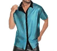 Drivstraw Men's Sequin Formal Shirt Short Sleeve Button Down Party | Eye-catching sequin buckle design, perfect for parties, clubs, and holiday celebrations
