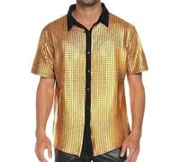 Drivstraw Men's Sequin Formal Shirt Short Sleeve Button Down Party | Eye-catching sequin buckle design, perfect for parties, clubs, and holiday celebrations