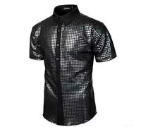 Drivstraw Men's Sequin Formal Shirt Short Sleeve Button Down Party | Eye-catching sequin buckle design, perfect for parties, clubs, and holiday celebrations