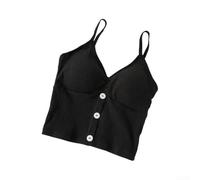 Drivstraw Polyester Camisole Women With Button-Down Front And Sleeveless Suitable Four Season Wear And Multiple Activities(Size Black)
