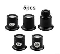 Drivstraw Portable 5 Piece Jeweler Loupe Set, With Glass Lens And Thermoplastic Frame,For Jewelry, Gemstones, Stamps, Antiques with 5x to 20x Magnifications