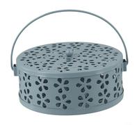 Drivstraw Portable Metal Citronella Coil Burner for Incense - Hollowed Smoke-Flow Design, Hanging Hook, 14 x 14 x 7 cm IRONs Holder Compatible(Blue)