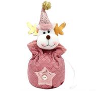 Drivstraw Present Bag Sparkling Glitter Design Polyester Christmas Packaging Reusable Handles Santa Snowman Reindeer Motifs Pink White for Holiday Parties Gifts Fruit Candy(C)