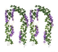 Drivstraw Silk Purple Wisteria Garland - Lifelike Artificial Flower Vine, 2-Pack, 6.56 ft per Piece, for Year-Round Indoor & Outdoor Decor, Wedding, Garden, Wall,