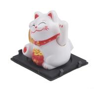 Drivstraw Solar-Powered Waving Lucky Cat Ornament for Car, Home & Office Decoration - ABS Material, Cute Cartoon Design with Automatic Motion, White/Black/Gold Color(White)