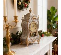 Drivstraw Vintage Style Table Clock with 12 Melodies, Antique Home Decor Alarm Clock for Bedroom or Living Room, Battery-Powered (4x AA, Not Included), 33 x 16.6 x 8.6(White)