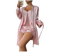 Drivstraw Women's 3-Piece Silky Loungewear Set Camisole Shorts Women's | Ultra-soft silky polyester fabric, smooth texture against skin, perfect for sensitive skin all-night comfort