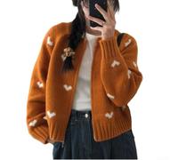 Drivstraw Women's Heart Jacquard Cardigan Long Sleeve Open Front Knit | Charming heart jacquard pattern, round neck design, perfect open front style for layering