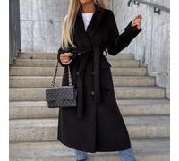 Drivstraw Women's Long Woolen Coat Double Breasted Solid Lapel Split Casual Jacket with Buttons for Autumn Winter Khaki Brown Black Apricot S to XL