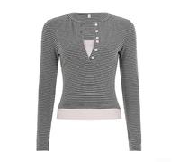 Drivstraw Women's Retro Striped Fitted T-Shirt with Contrast Buttons | Polyester Fabric, Medium Stretch, Regular Length, Ideal For Vacation, Beach, Cycling, Yoga, Spring To Winter Wear