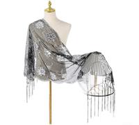Drivstraw Women's Sequin Fringe Shawl for Party Evening Dress | Women's Sequin Fringe Shawl, Floral Sparkle Evening Wrap Scarf, Soft Polyester Party Dress Stole for Formal