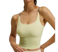 Drivstraw Women's Solid High Stretch Bare Feel Sports Bra Yoga Tank Top with Cross Back Design for Workout, Cycling, Beach and Vacation(L Green)