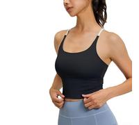 Drivstraw Women's Solid High Stretch Bare Feel Sports Bra Yoga Tank Top with Cross Back Design for Workout, Cycling, Beach and Vacation(L Black)