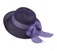 Drivstraw Women's Straw Sun Hat Wide Brim Foldable Papyrus Beach Cap with Bow for Summer Travel Vacation Outdoor UV Protection Breathable Lightweight(Purple)