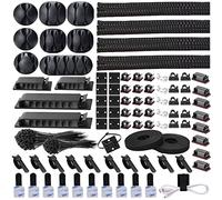 DRIVUU 311Pcs Cable Management Organizer Kit 4 Cable Sleeve split,53Cable Clips 12Cord Clips Holder,22 Cable Ties, 20 adhesive Wall cable Tie, 200Fasten Cable Ties for TV Office Home Electronics