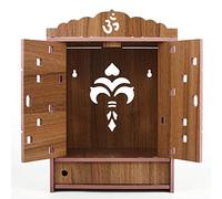 DRIXTY Brown Wood Home Temple with Storage Box, Wall Hanging and Table Top Home Mandir Temple, Handmade, Laser Cut, Best for Home Decor