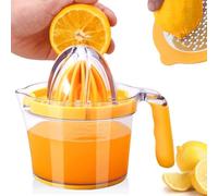 Drizom Citrus Lemon Orange Juicer Manual Hand Squeezer, Fruit Juicer Lime Press with Built-in Measuring Cup and Grater and Egg separator, Non-Slip Silicone Handle, 20OZ