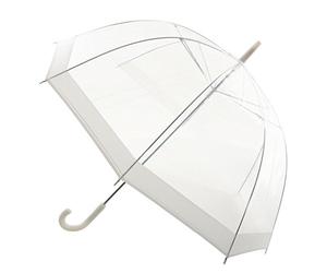Drizzles Ladies Clear Dome Umbrella Brolly With Matching Crook Handle - White