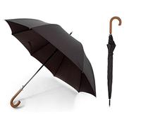 Drizzles Mens Long Auto Umbrella with a Wooden Crook Handle (Plain Black)