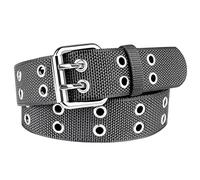 Drizzte Belt Plus Size 140cm Double Grommet Nylon Canvas Webbing Belts Punk for Mens Womens Grey