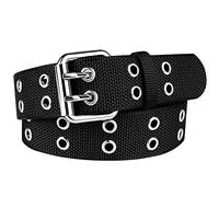 Drizzte Plus Size Belt 170cm Double Grommet Nylon Canvas Webbing Belt for Mens Womens Silver