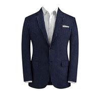 Drkobr Men's Pinstripe Blazer Suit Notch Lapel Classic Fit Sport Coat for Business Daily Navy Blue