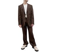 Drkobr Men's Pinstripe Suit Peak Lapel Jacket Pants 2 Pieces Set for Daily Homecoming Coffee