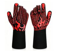 Drlik Heat Resistant BBQ Gloves 932-1472℉, 32×17.5cm Double Sided Silicone Oven Mitts, Flame Retardant Cotton Liner Non-Slip Grill Gloves for Baking Smoker Camping