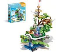 DrmBeyd Creator Sea Turtle Building Set, Turtle Island Ocean Animal Building Blocks Collection Toy with Boats Light, Dynamic Animal Bricks Model Home Plants Decor Gift Collection, 2765 PCS