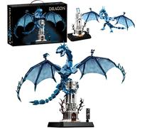 DrmBeyd Ice Dragon Building Set, STEM Viserion Dragon Building Blocks for GOT Fans Home Decor, Collectible Dragons Blocks Model with Tower Stand, Gift for Movie Fans and Adults, 1786 PCS