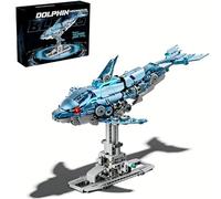DrmBeyd Mechanical Dolphin Building Set for Adult, Movable Ocean Animal with Display Stand, 888+ Pieces Sea Fish Building Block Toy, Blue Dolphin Home Office Decor Gift for Animal Lovers