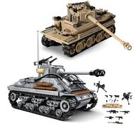 DrmBeyd WW2 Army Tank Building Blocks Set - German Tiger & M4 Sherman Tank Model Kit, 1184 PCS Military Toy for Adults and Kids, for Military Enthusiasts