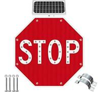 Drmoxin 60cm/80cm Traffic Led Blinking Street,Led Stop Sign,Solar Charging,Easy Install, Reflective, Heavy Duty, Windproof,For Highways, Near Schools,Construction Sites 80cm(32in)