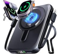 Drmpry Magnetic Portable Charger, 10000mAh Wireless Power Bank with Stand, 22.5W Fast Charging Battery Pack with Built in Cables, Compatible with iPhone 16 15 14 13 12 Samsung S22 S21 Google iPad ect