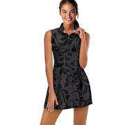 Drnuikhe 1/4 Zip Up Tennis Golf Dresss for Women Lightweight Sleeveless Collared Athletic Dress 3D Print Black Damascus Stripe Pattern Fast Dry for Tennis Casual Clothing Black