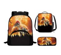 Drnuikhe 3PCS Dinosaur Backpack for Boys Girls, Kids School Backpack Sets with Lunch Bag Pencil Case, 3 in 1 Set for Teens Elementary School Students