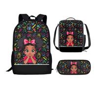 Drnuikhe 3pcs Set African Boy Backpack Black Boy Magic Backpacks With Lunch Box Pencil Case School Bag Gifts For Girls Women, African Kawaii Girls, Custom