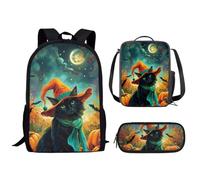 Drnuikhe 3pcs Set African Boy Backpack Black Boy Magic Backpacks With Lunch Box Pencil Case School Bag Gifts For Girls Women, Halloween Cat Elf