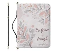 Drnuikhe Aesthetic Bible Case for Women Gray, Large Bible Cover Case with Strap and Handle, II Corinthians 12:9 Bible Carrier with Inner Pockets and Pen Loop, Bible Accessories Women