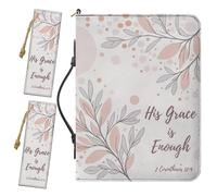 Drnuikhe Aesthetic Bible Cover Case for Women, Large Bible Tote Bags Comes with 2 Bookmarks, II Corinthians 12:9 Bible Carrier with Inner Pockets and Pen Loop, Bible Accessories Women, White